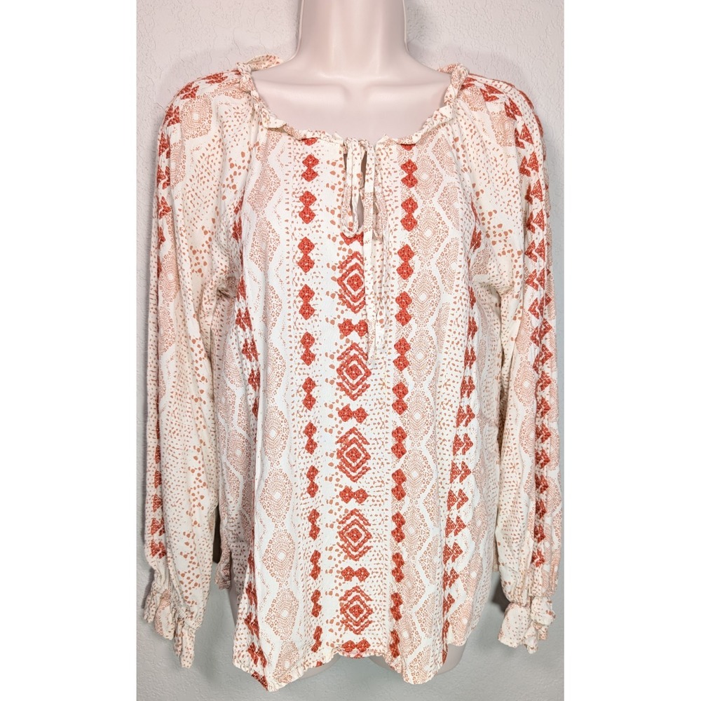 Savanna Jane Embroidered Top Boho Peaseant Embroidered Long Sleeve‎ Small Orange